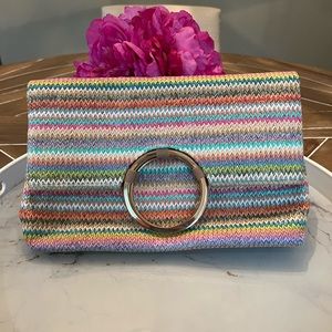 Multicolored woven clutch